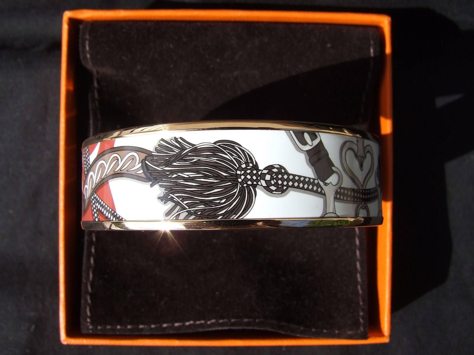 Hermes Printed Enamel Bracelet Festival des Amazones Rose Gold HDW Size 65 1