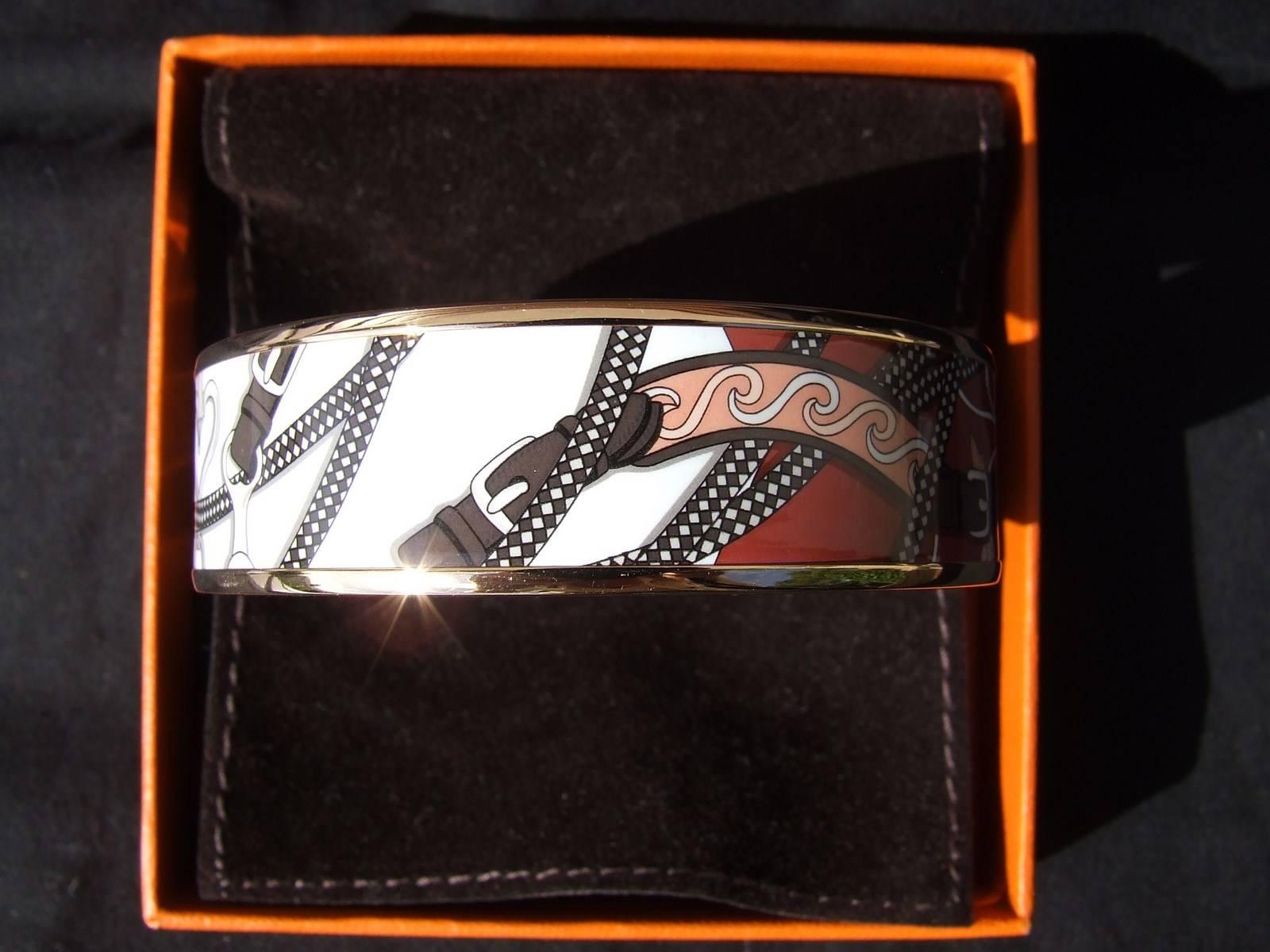 Hermes Printed Enamel Bracelet Festival des Amazones Rose Gold HDW Size 65 3