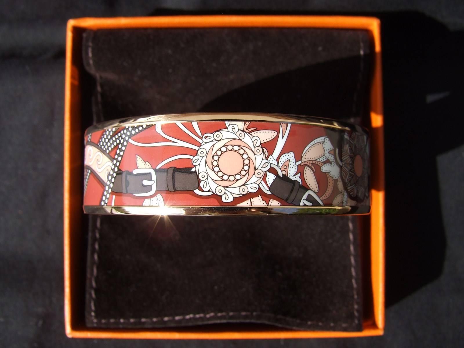 Hermes Printed Enamel Bracelet Festival des Amazones Rose Gold HDW Size 65 4