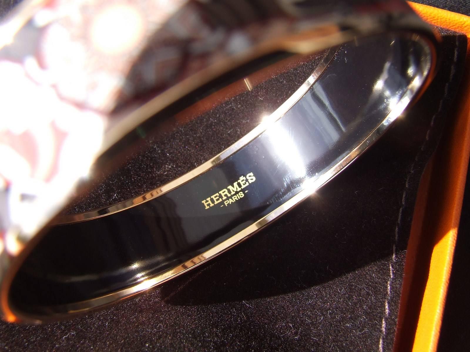 Hermes Printed Enamel Bracelet Festival des Amazones Rose Gold HDW Size 65 6