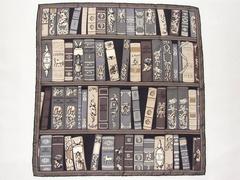 Hermes Small Silk Scarf Gavroque Pocket Square Bibliotheque Grey 42 cm