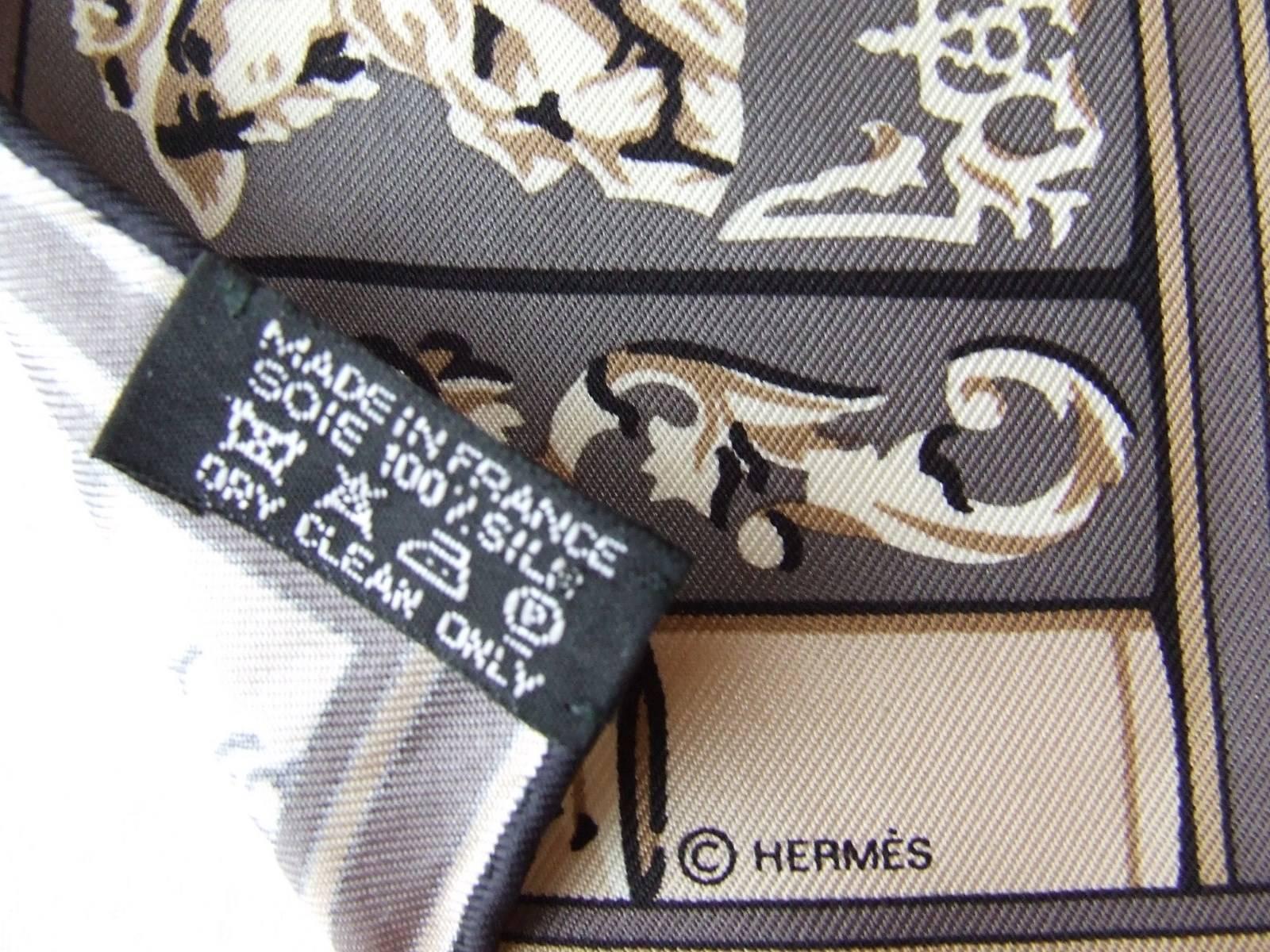 Hermes Small Silk Scarf Gavroque Pocket Square Bibliotheque Grey 42 cm 2