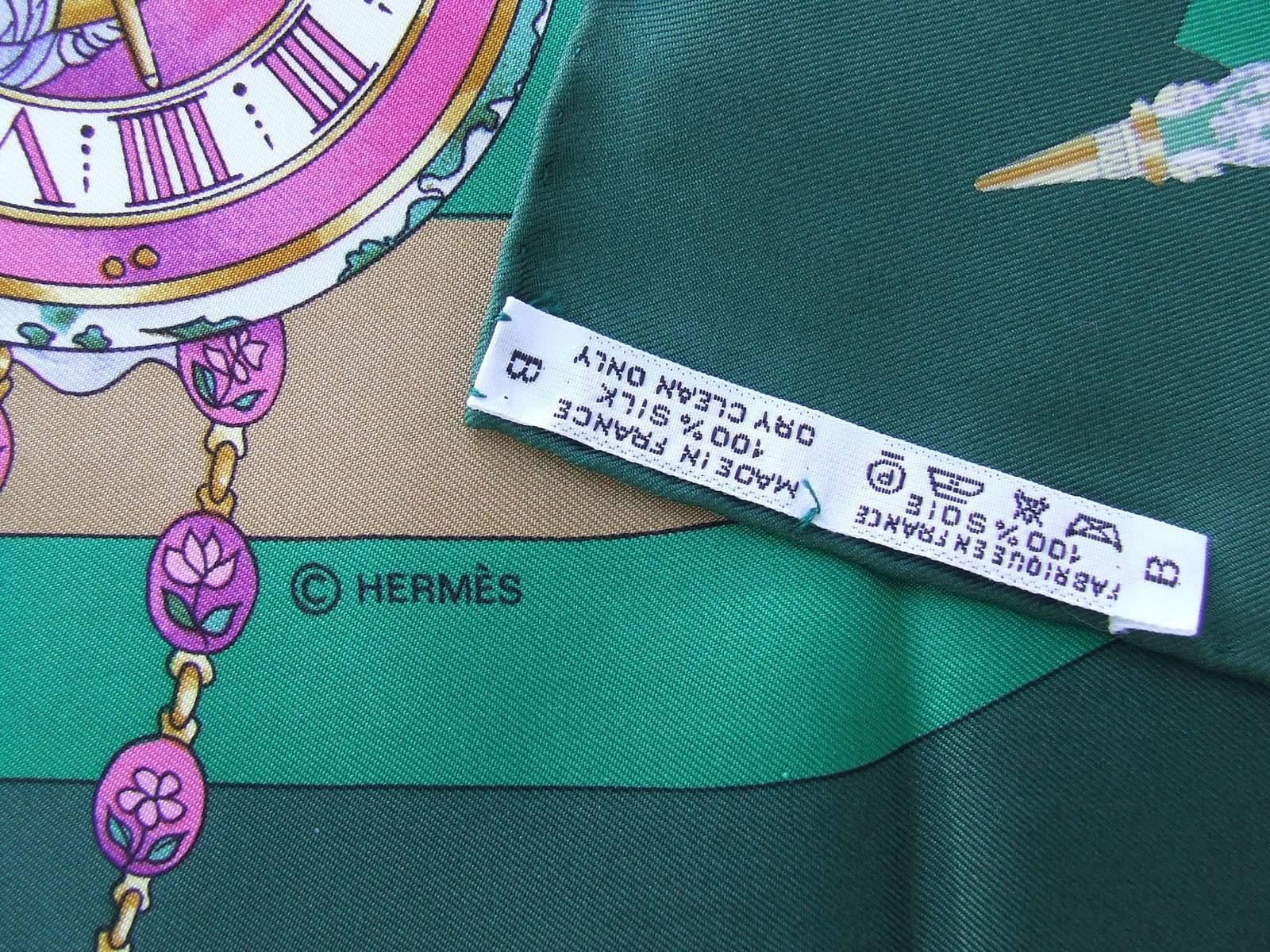 Hermes Silk Scarf La Ronde Des Heures Dubigeon Green 90 cm  6
