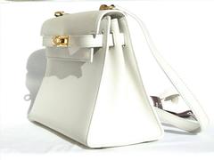 Hermès Vintage Mini Kelly Bag Sellier Weißes Leder Gold Hdw 20 cm RARE