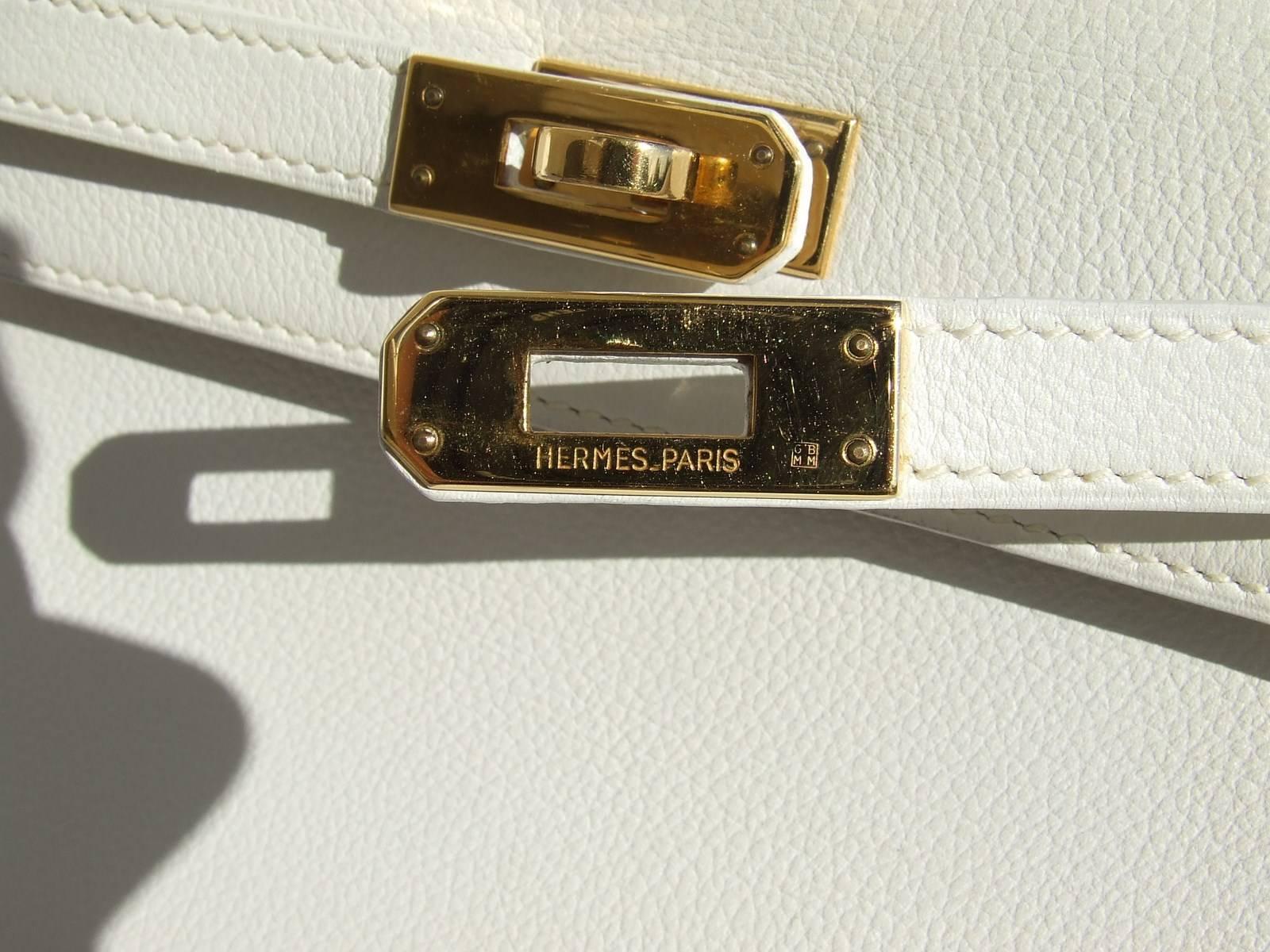 Hermès Vintage Mini Kelly Bag Sellier Weißes Leder Gold Hdw 20 cm RARE Damen
