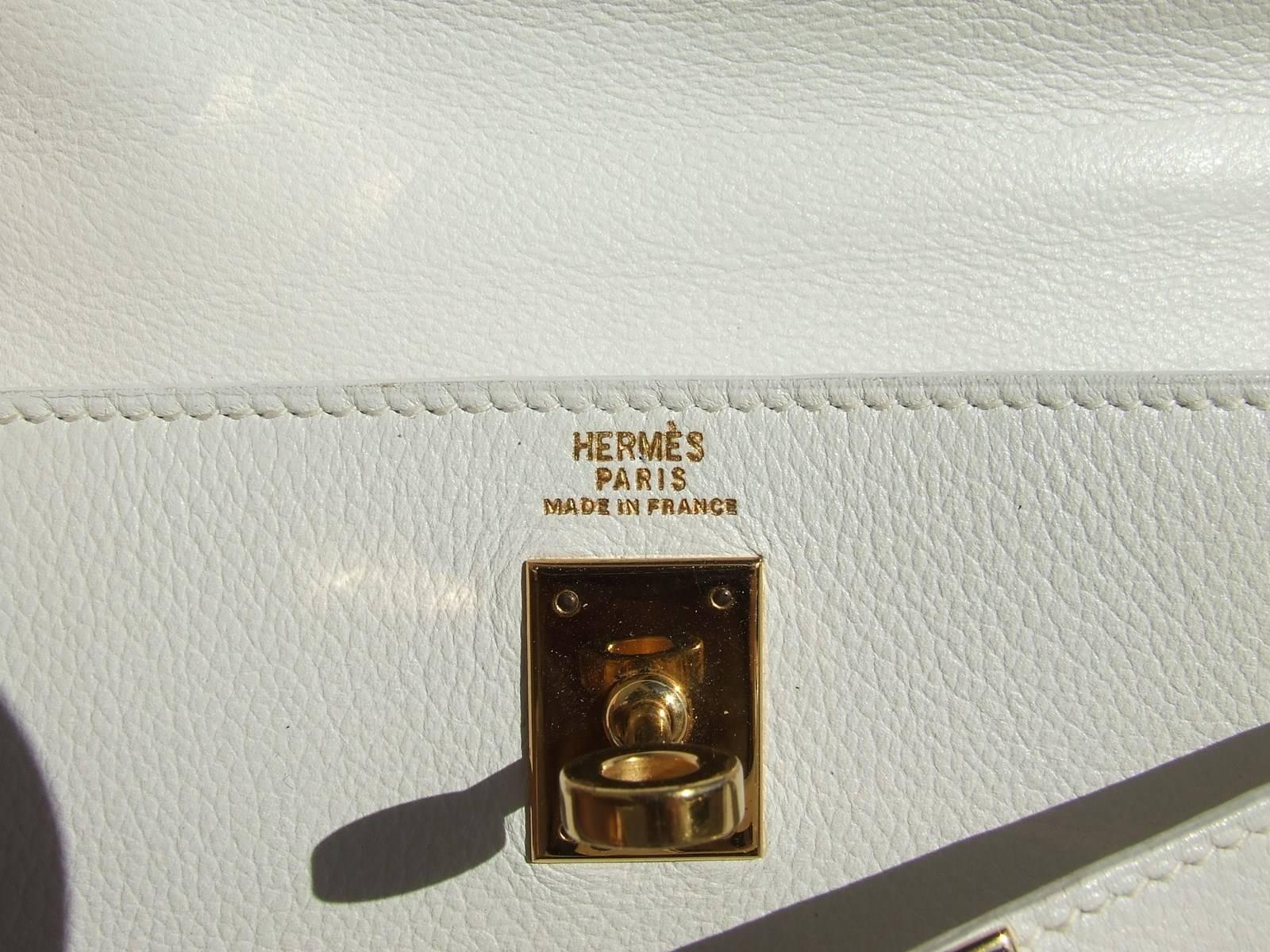 Hermès Vintage Mini Kelly Bag Sellier Weißes Leder Gold Hdw 20 cm RARE 1