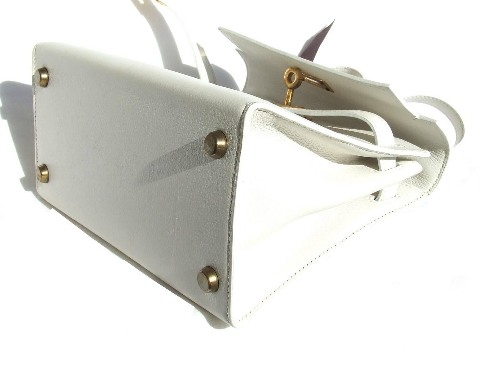 Gray Hermès Vintage Mini Kelly Bag Sellier White Leather Gold Hdw 20 cm RARE
