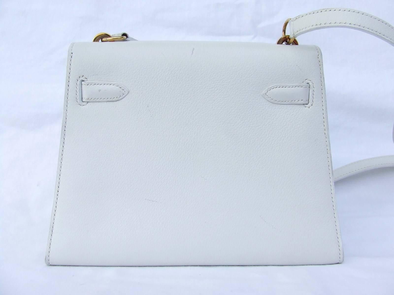 Hermès Vintage Mini Kelly Bag Sellier Weißes Leder Gold Hdw 20 cm RARE 6