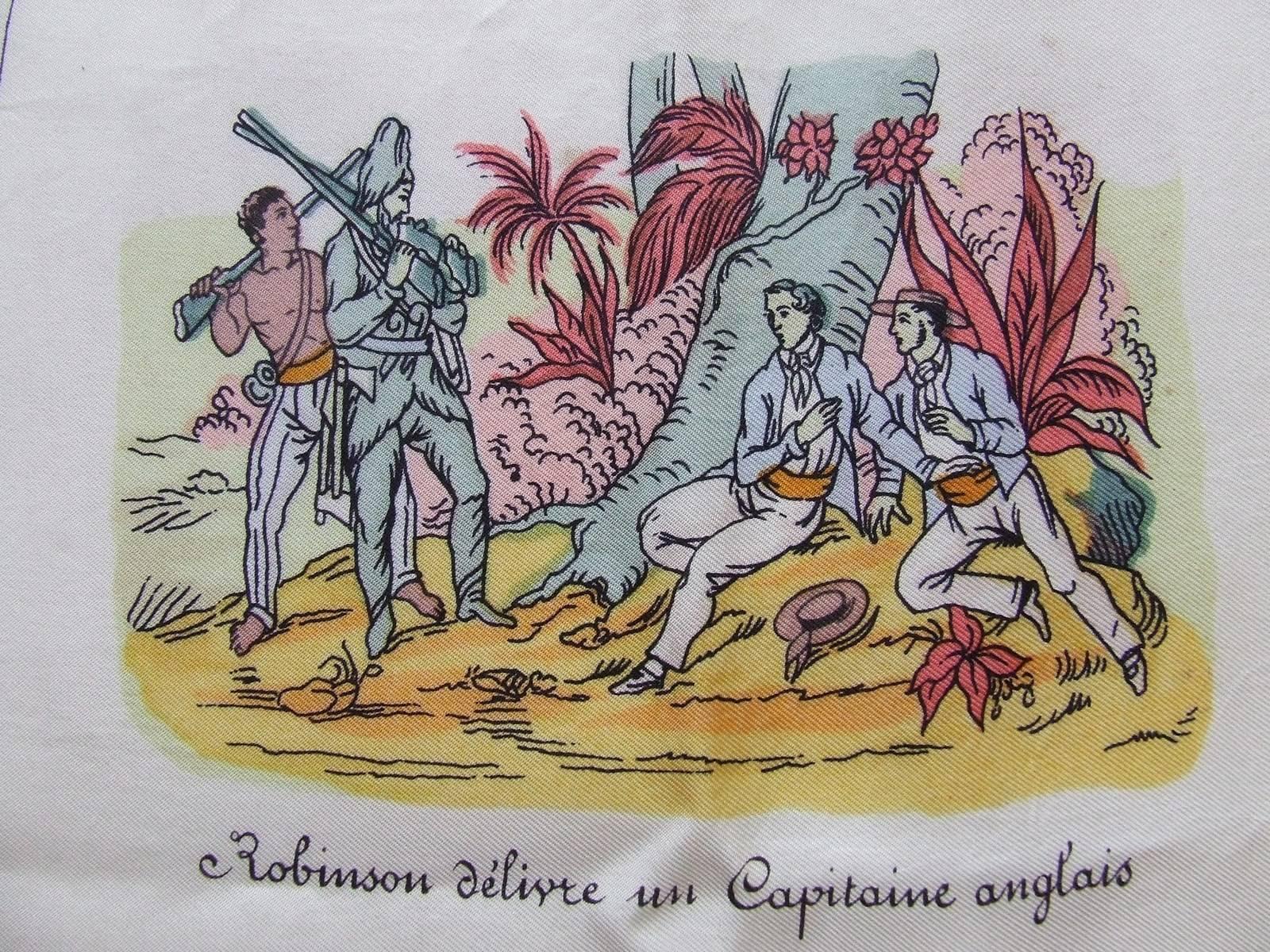 Women's Rare Hermes Silk Sarf L Ile De Robinson Crusoe En Neuf Tableaux 