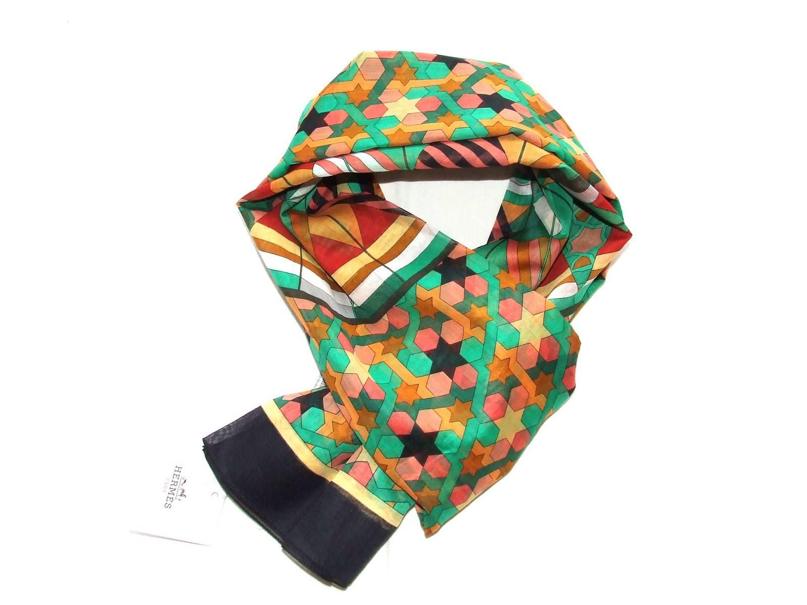 Hermes Sarong Pareo Shawl Scarf Rose de Compas Green Black  4