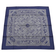 Gorgeous Hermès Silk Scarf Qalamdan Persian Iran Navy Blue 90 cm