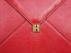 Rare Hermes Marigny Bag Clutch Envelope 3 ways Red Lizard Gold Hdw + Mirror