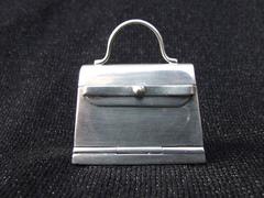 Hermes Mini Kelly Bag Pill Box Pill Container Mirror in Silver RARE