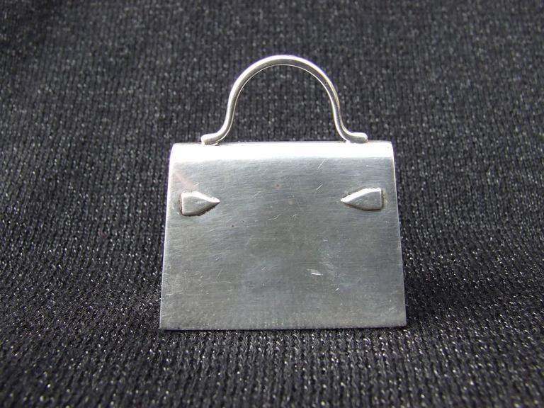Hermes Mini Kelly Bag Pill Box Pill Container Mirror in Silver RARE