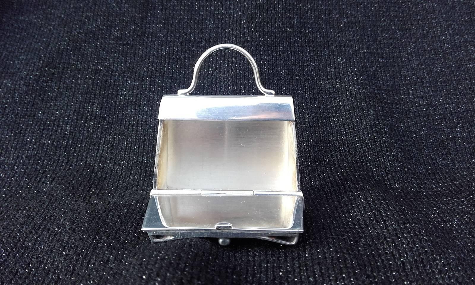 Hermes Mini Kelly Bag Pill Box Pill Container Mirror in Silver RARE 2