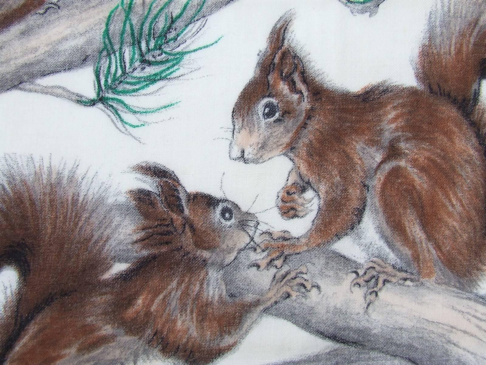 Beautiful Vintage KREIER Scarf

Pattern: Squirrels

Made in Switzerland

Designed by Xavier de Poret, Artist known for his amazing drawings of animals, close to reality

Made of fine Wool

Colorway: Yellow Beige Background, Brown