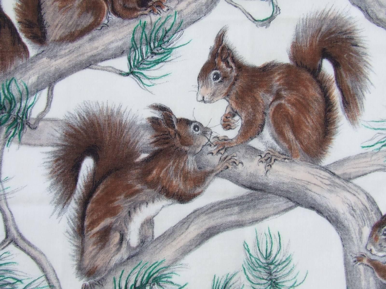 Rare Vintage KREIER Wool Scarf Squirrels Ecureuils Xavier de Poret 5