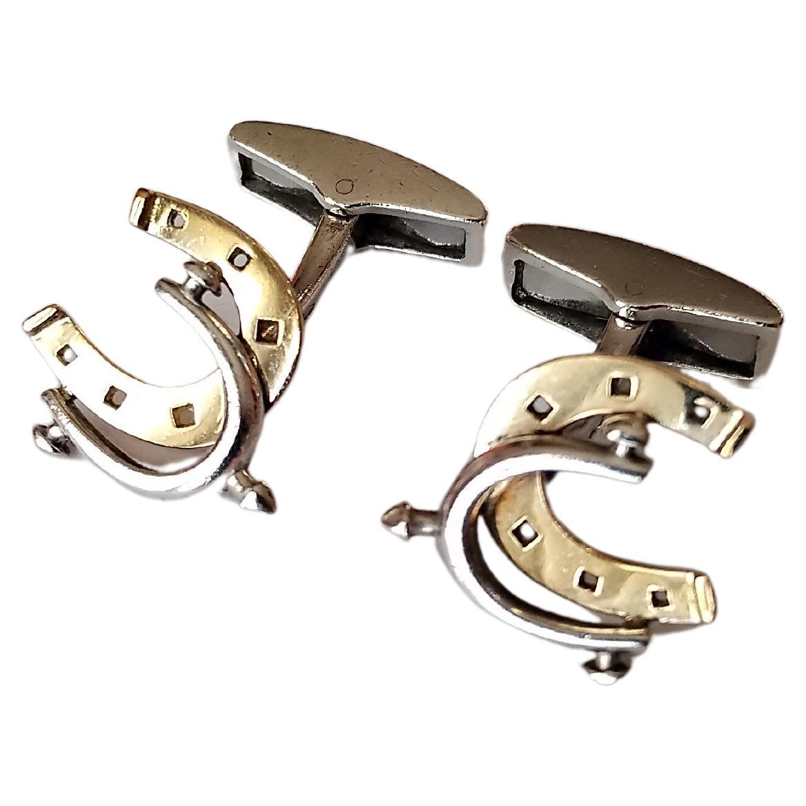 Exceptional Hermès Cufflinks Horseshoe and Spur Shaped Silver Vermeil Texas For Sale