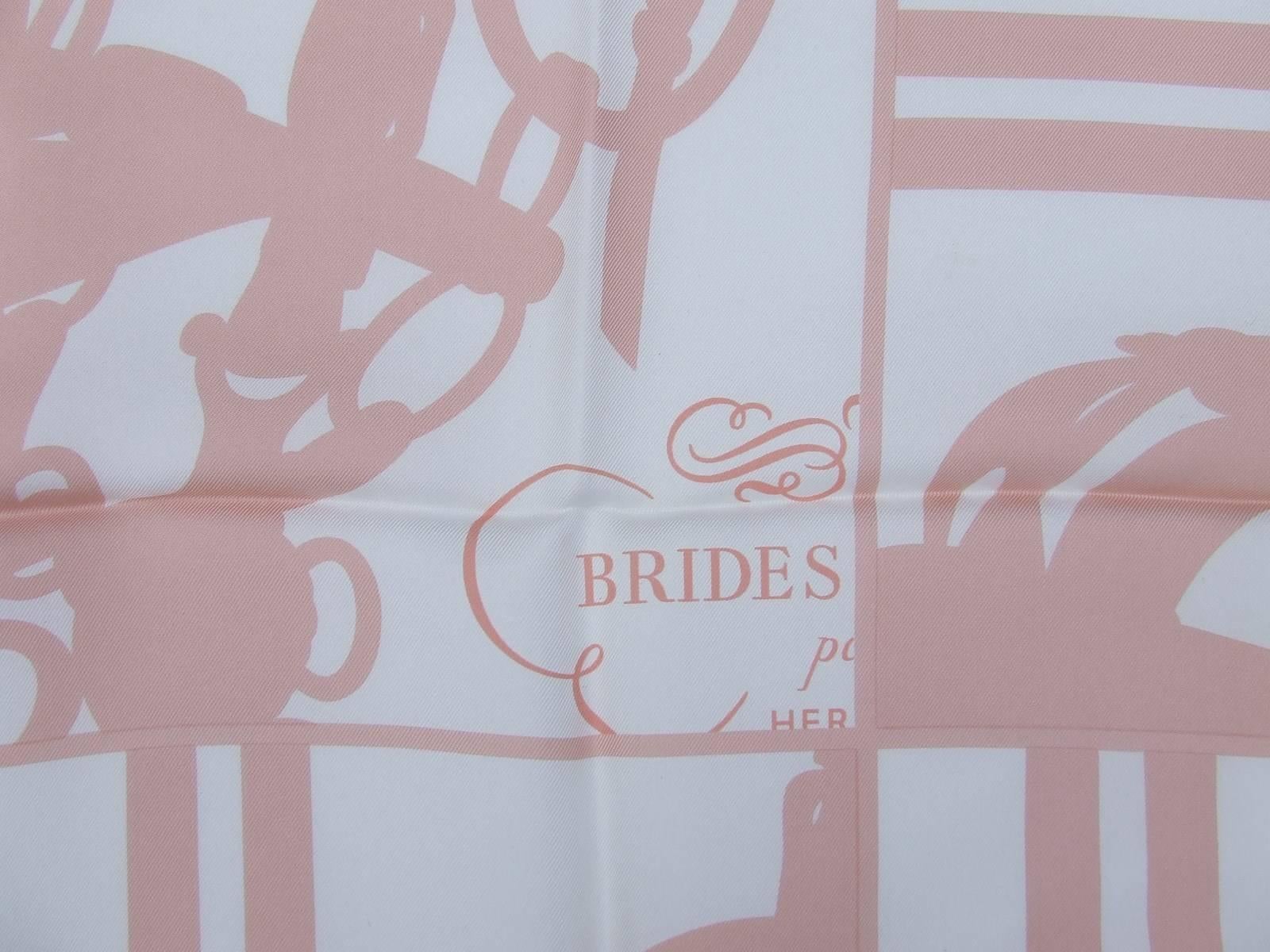 Women's Hermes Silk Scarf Brides De Gala En Desordre Diatkine White Pink 90 cm