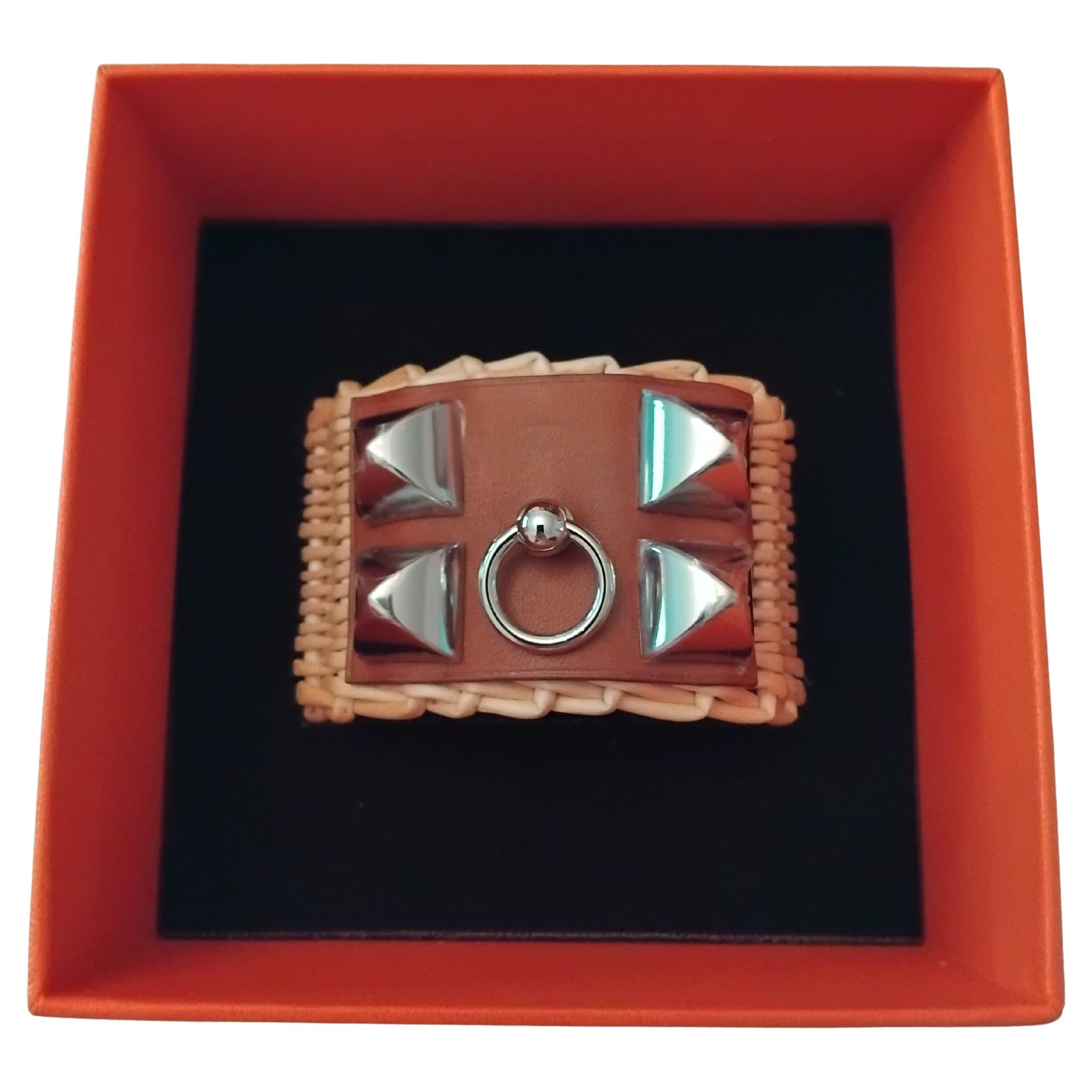 Hermès Medor Picnic CDC Cuff Osier Wicker Fauve Barenia Leather Phw Taglia S