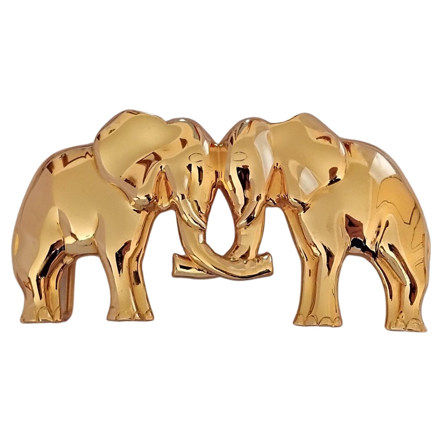 Hermès Belt Buckle Elephants in Golden Metal for 32 mm Belt For Sale