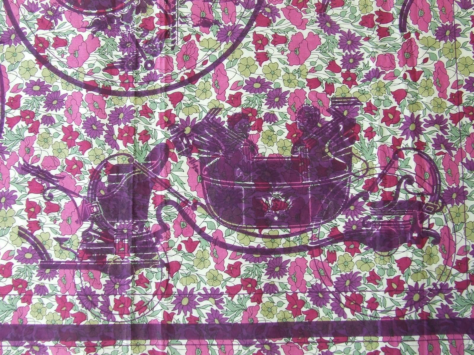Gray Limited Rare Hermes For Liberty Cotton Scarf Ex Libris and Flowers 70 cm
