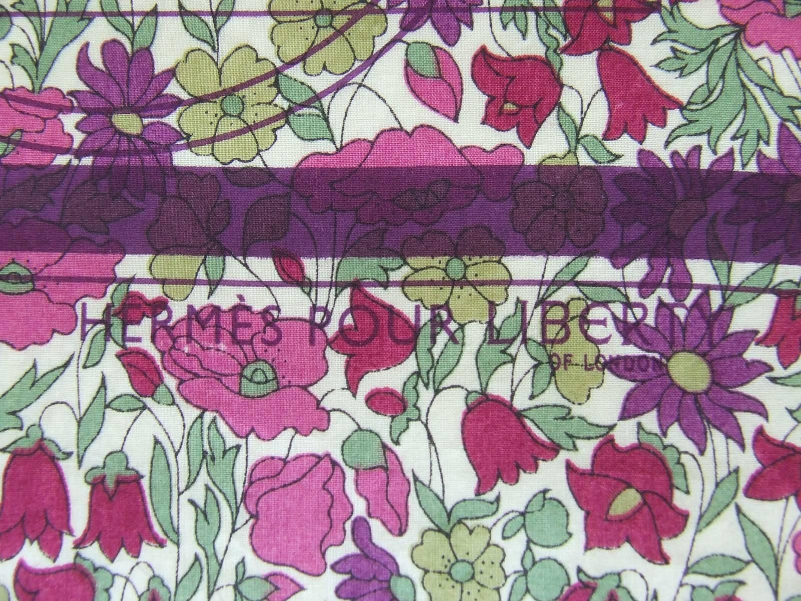Limited Rare Hermes For Liberty Cotton Scarf Ex Libris and Flowers 70 cm 1