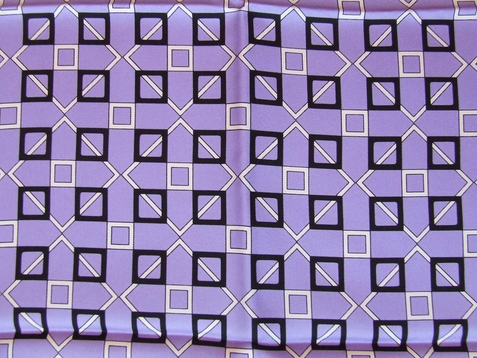 Women's Herems Silk Scarf Geometric Patterns Purple White Black 67 cm