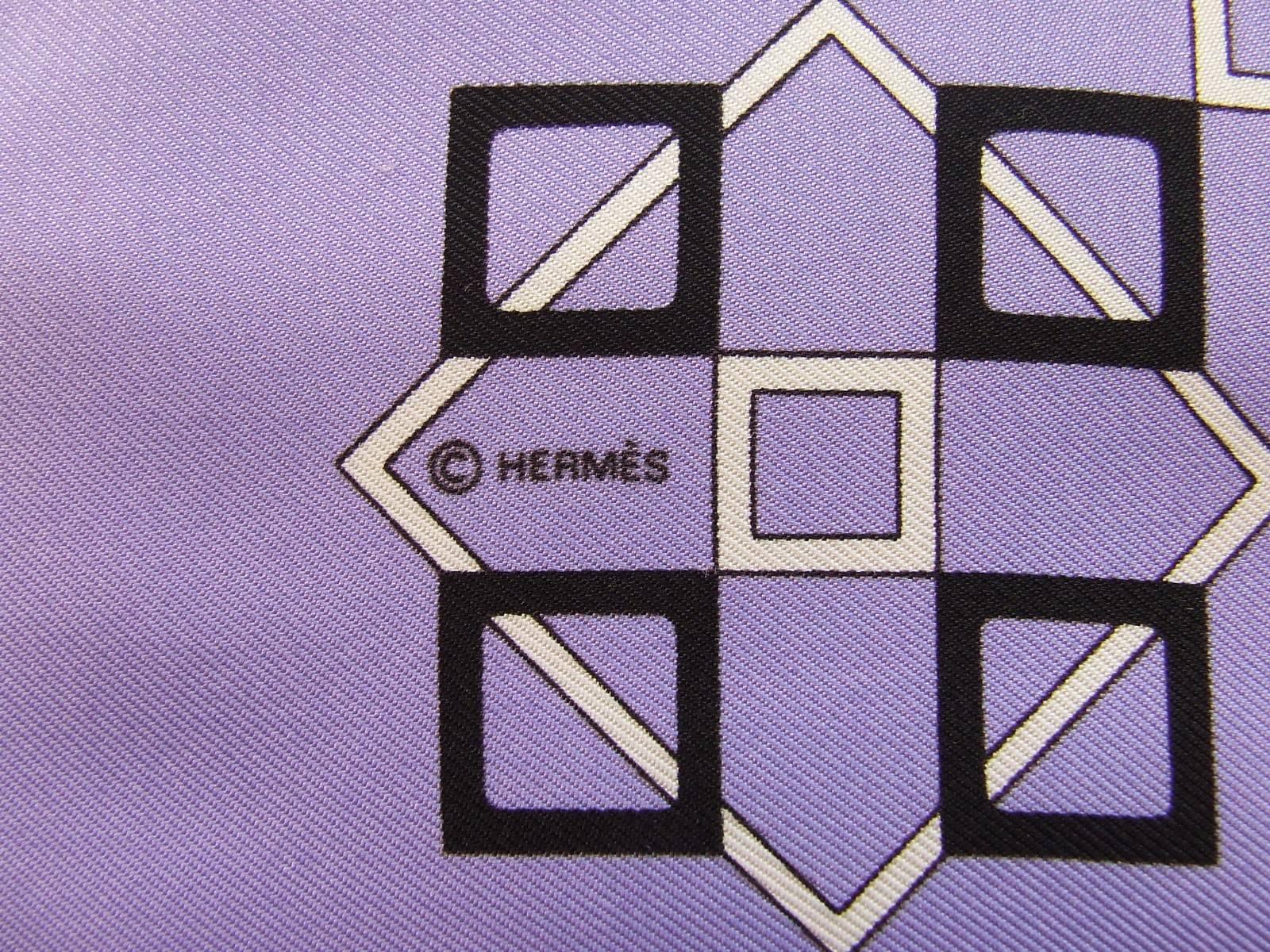 Herems Silk Scarf Geometric Patterns Purple White Black 67 cm 4