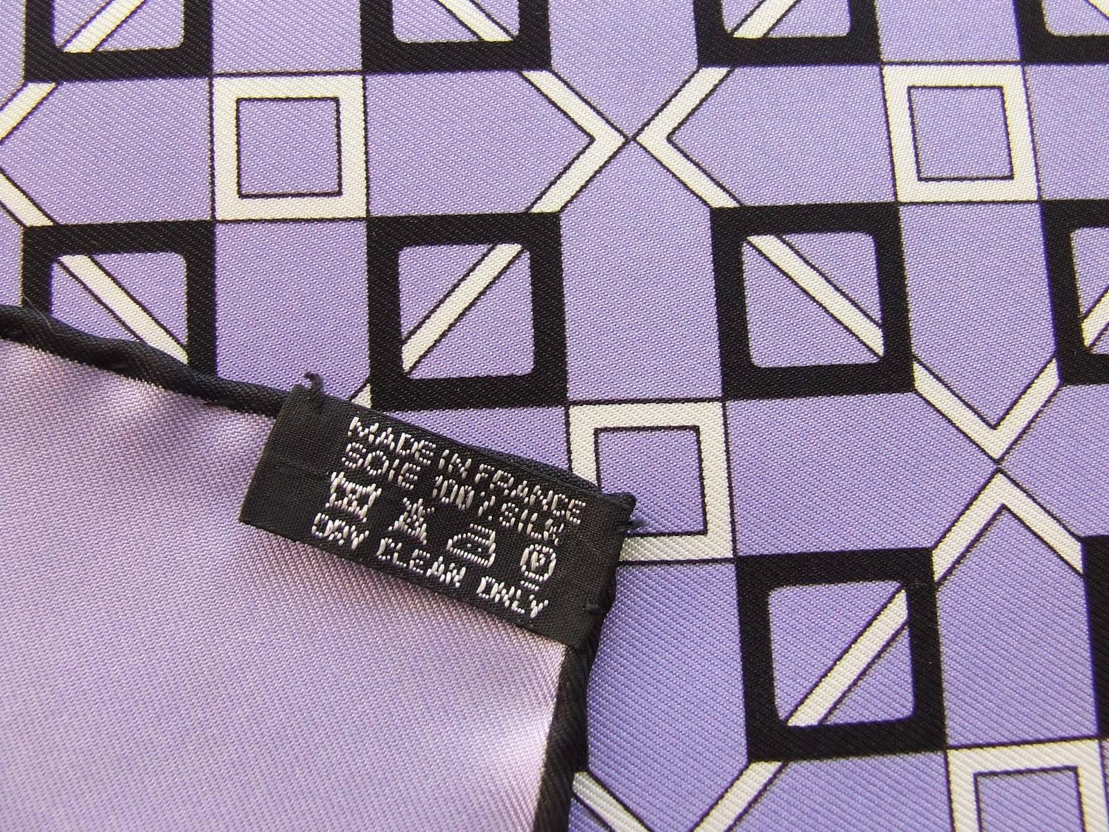 Herems Silk Scarf Geometric Patterns Purple White Black 67 cm 6