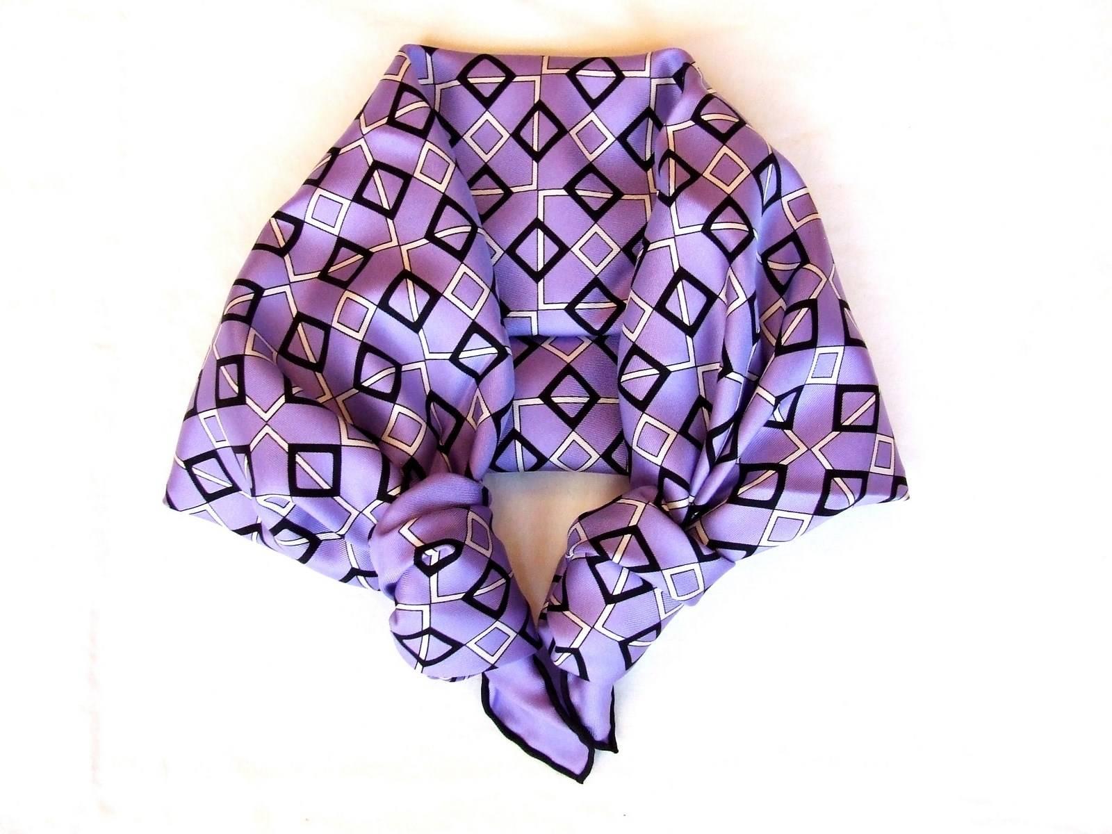 Herems Silk Scarf Geometric Patterns Purple White Black 67 cm 7