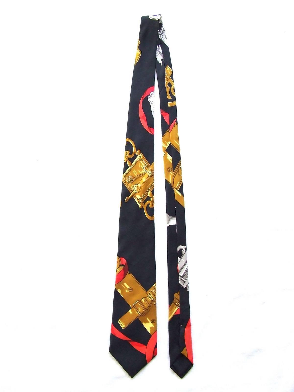 Black Hermies Silk Tie Ferronnerie Cathy Latham Navy Blue Gold Red In Box