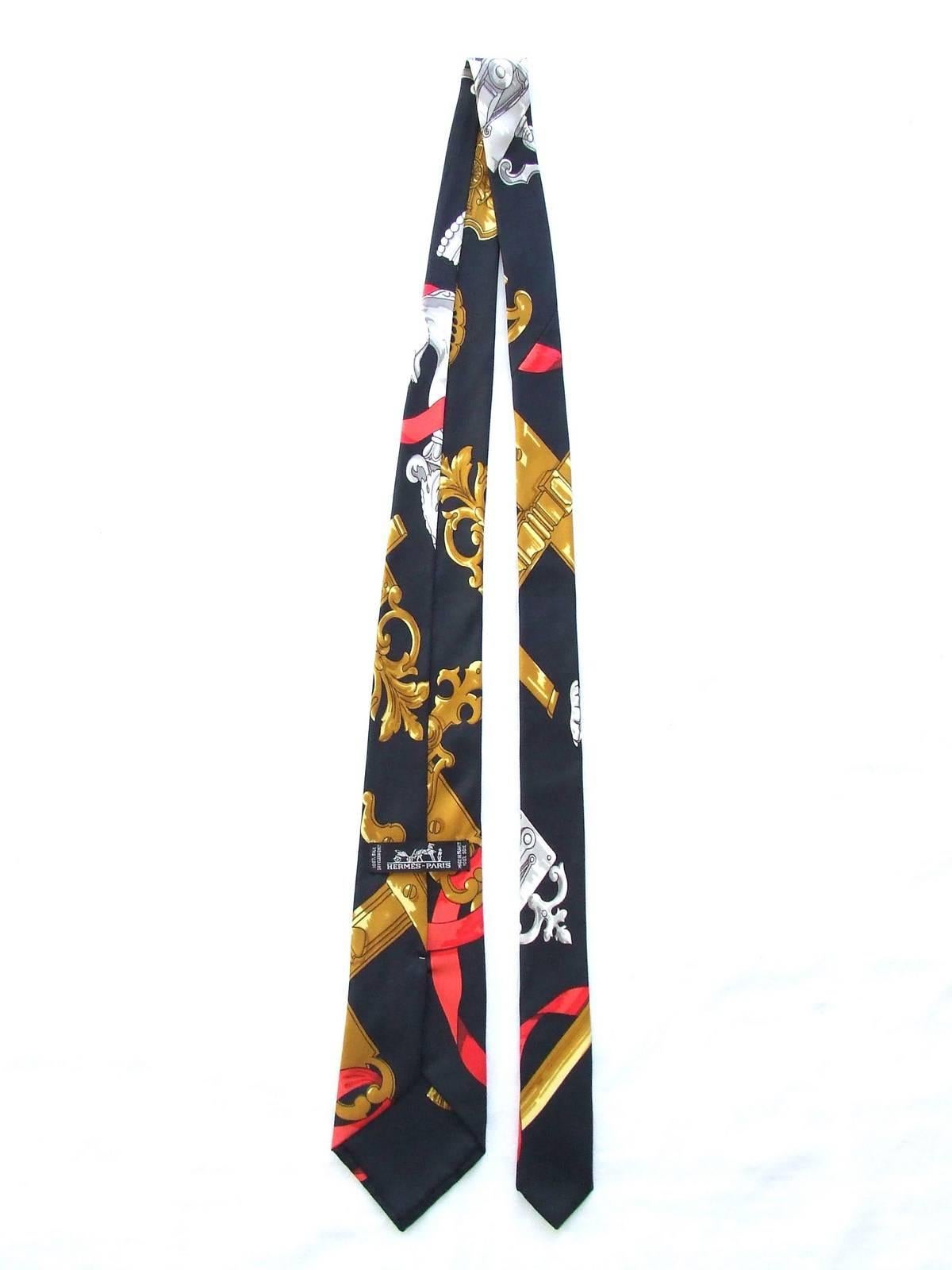 Hermies Silk Tie Ferronnerie Cathy Latham Navy Blue Gold Red In Box In New Condition In Corcoué Sur Logne, Loire-Atlantique