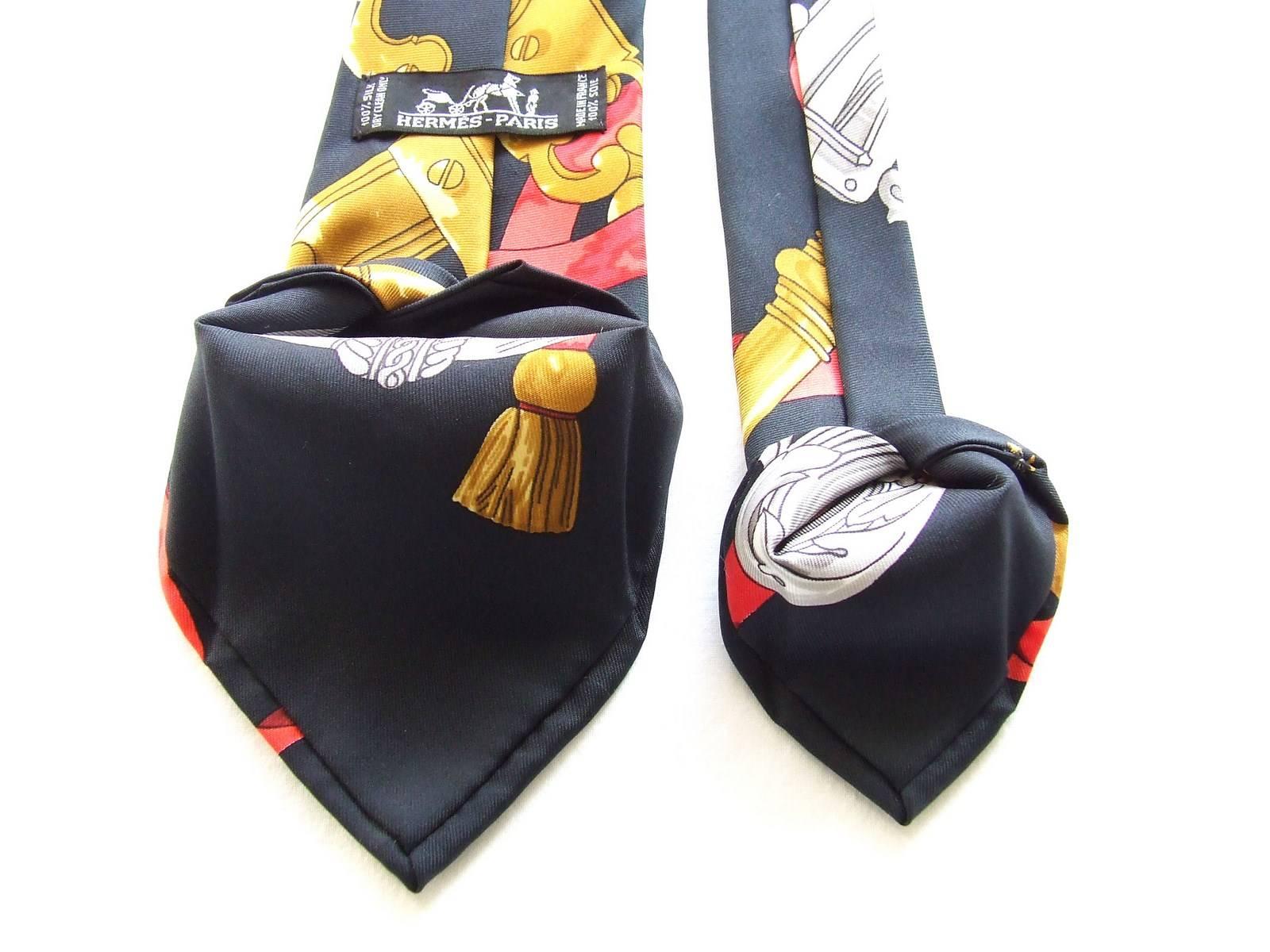 Hermies Silk Tie Ferronnerie Cathy Latham Navy Blue Gold Red In Box 1