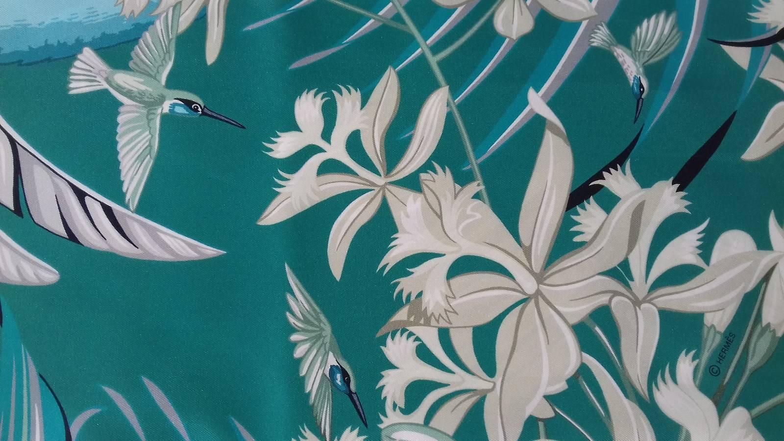 Hermes Silk Scarf Maxi Twilly Flamingo Party Gree Blue 220 cm In Box 3