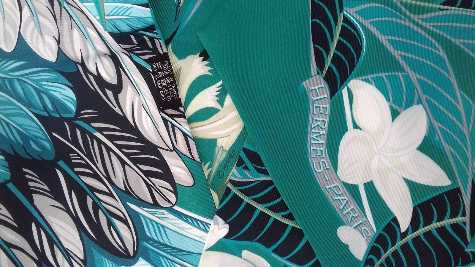 Hermes Silk Scarf Maxi Twilly Flamingo Party Gree Blue 220 cm In Box 5