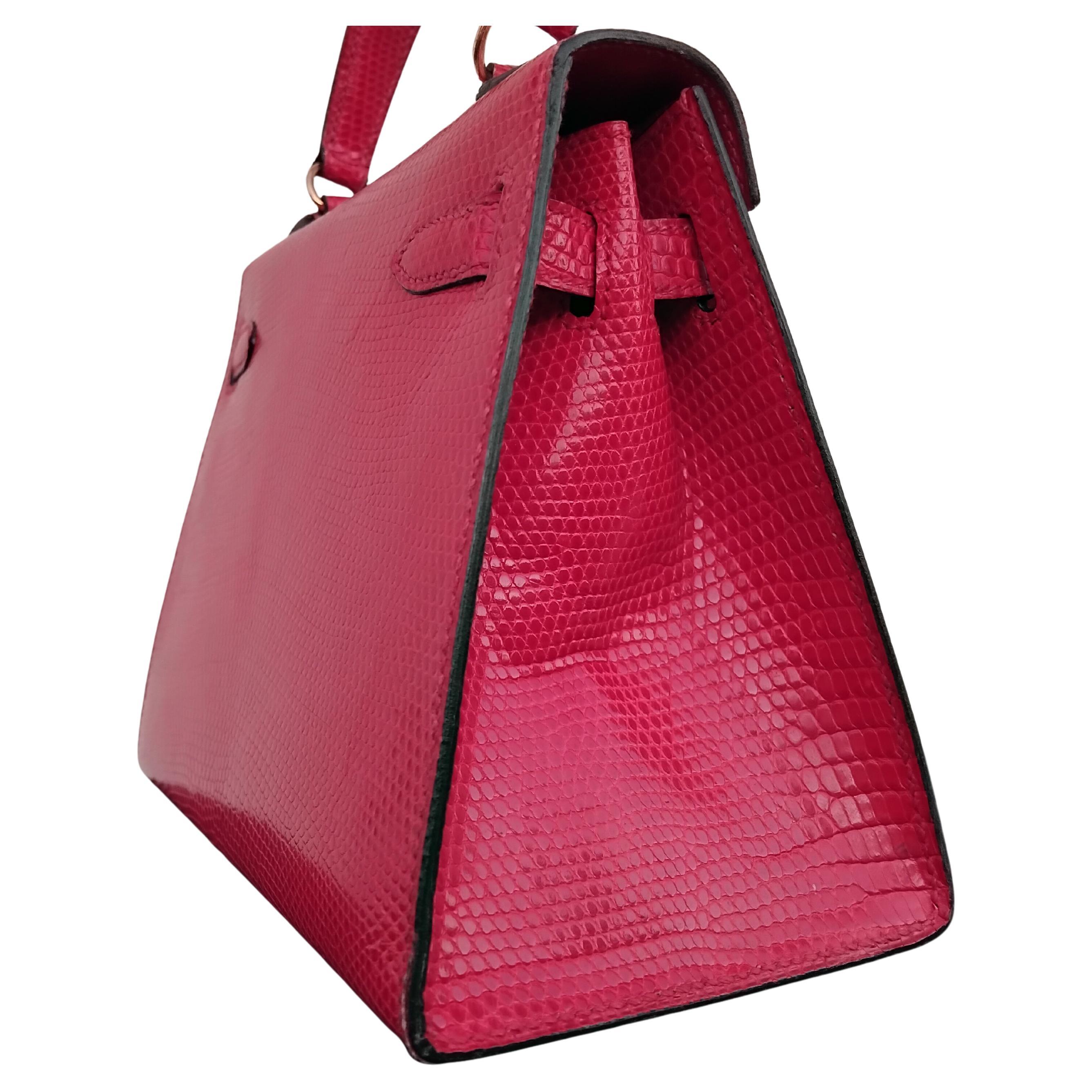 Hermès Mini Kelly 20cm Sellier Bag Shiny Red Lizard Gold Hdw Vintage For Sale 4