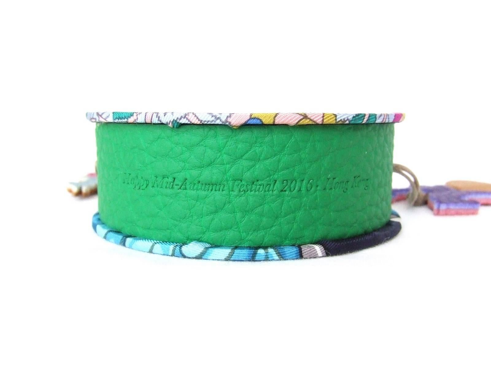 Women's or Men's Rare Gorgeous Hermes Tambourine Baby Rattle Toy Silk Leather
