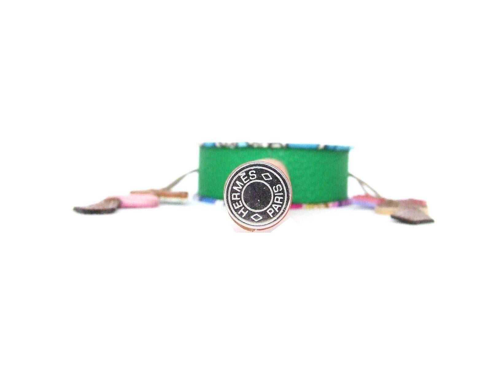 Rare Gorgeous Hermes Tambourine Baby Rattle Toy Silk Leather 1