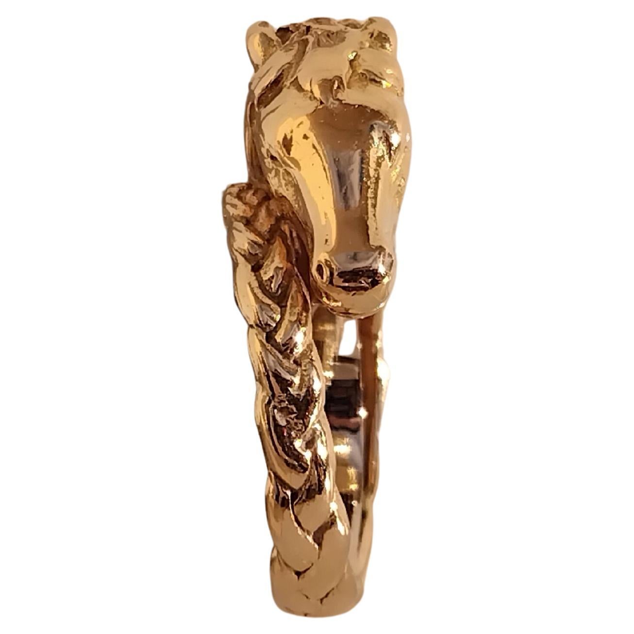 Women's Hermès Horse Shaped Yellow Gold Ring Size 8 For Sale