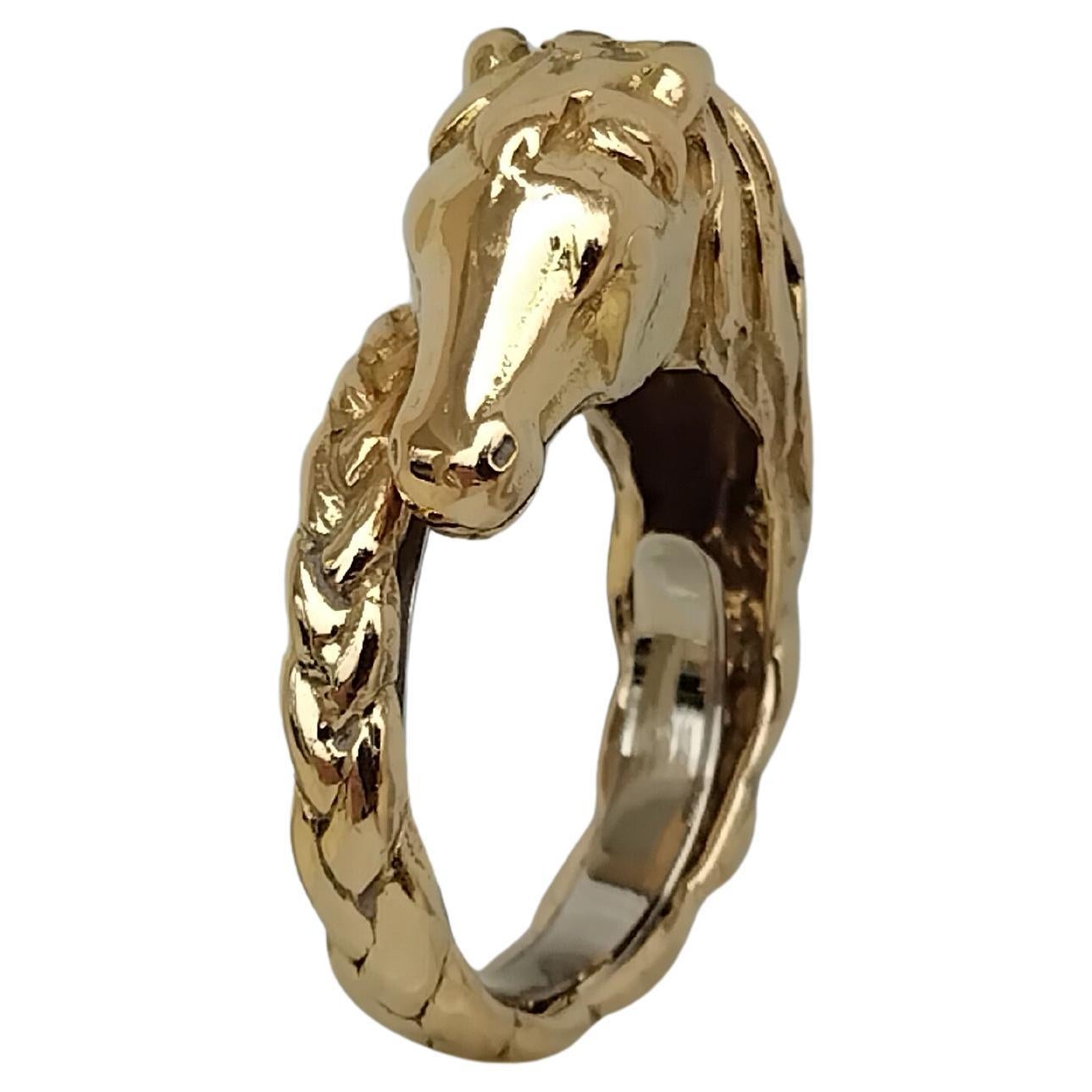 Hermès Horse Shaped Yellow Gold Ring Size 8 For Sale