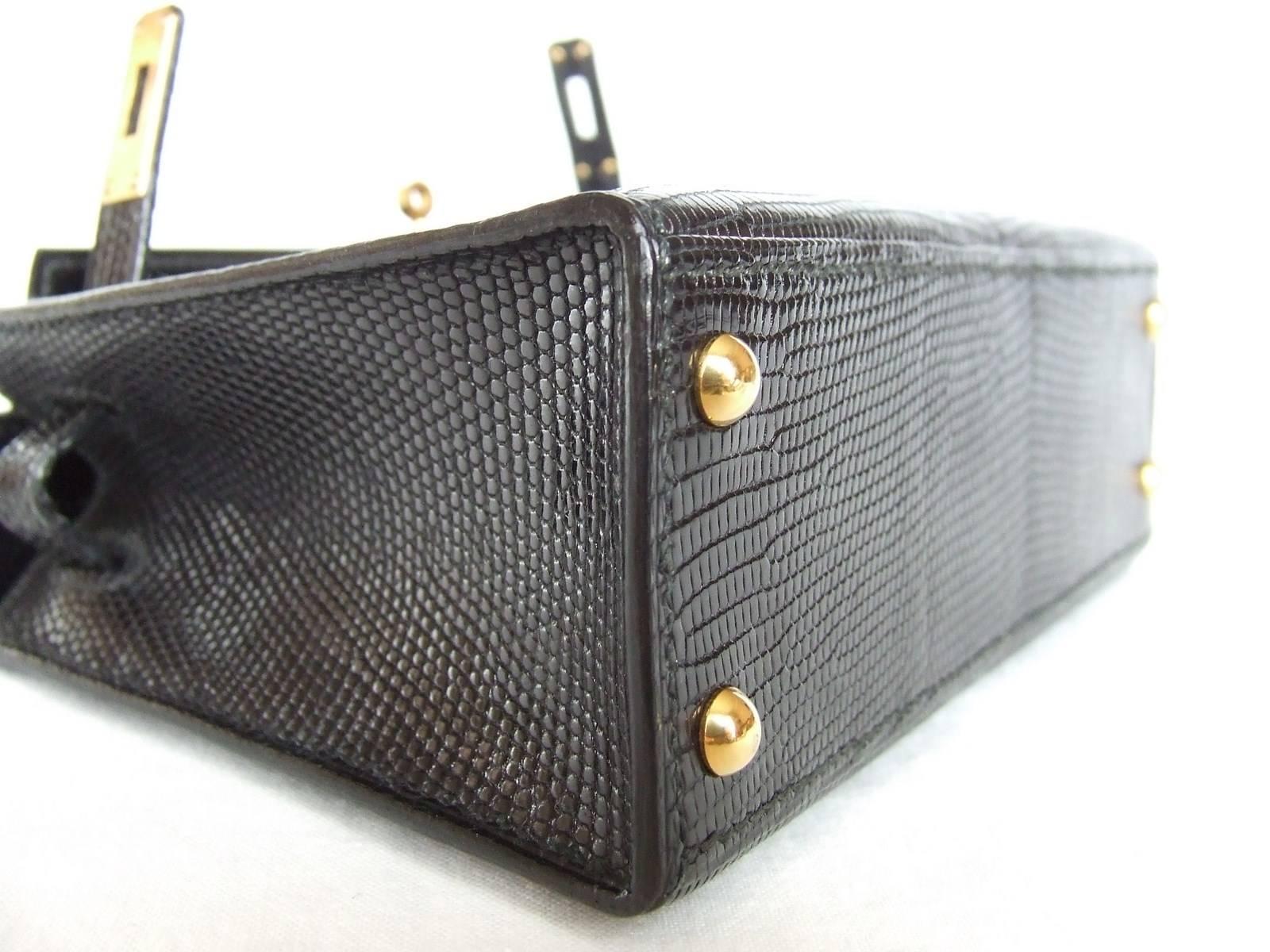 SELTENE Erstaunliche Hermes Micro Kelly 15 cm Black Lizard GHW 3-Wege-Minitasche (Schwarz)