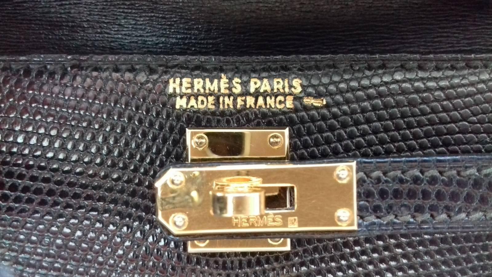 SELTENE Erstaunliche Hermes Micro Kelly 15 cm Black Lizard GHW 3-Wege-Minitasche 1
