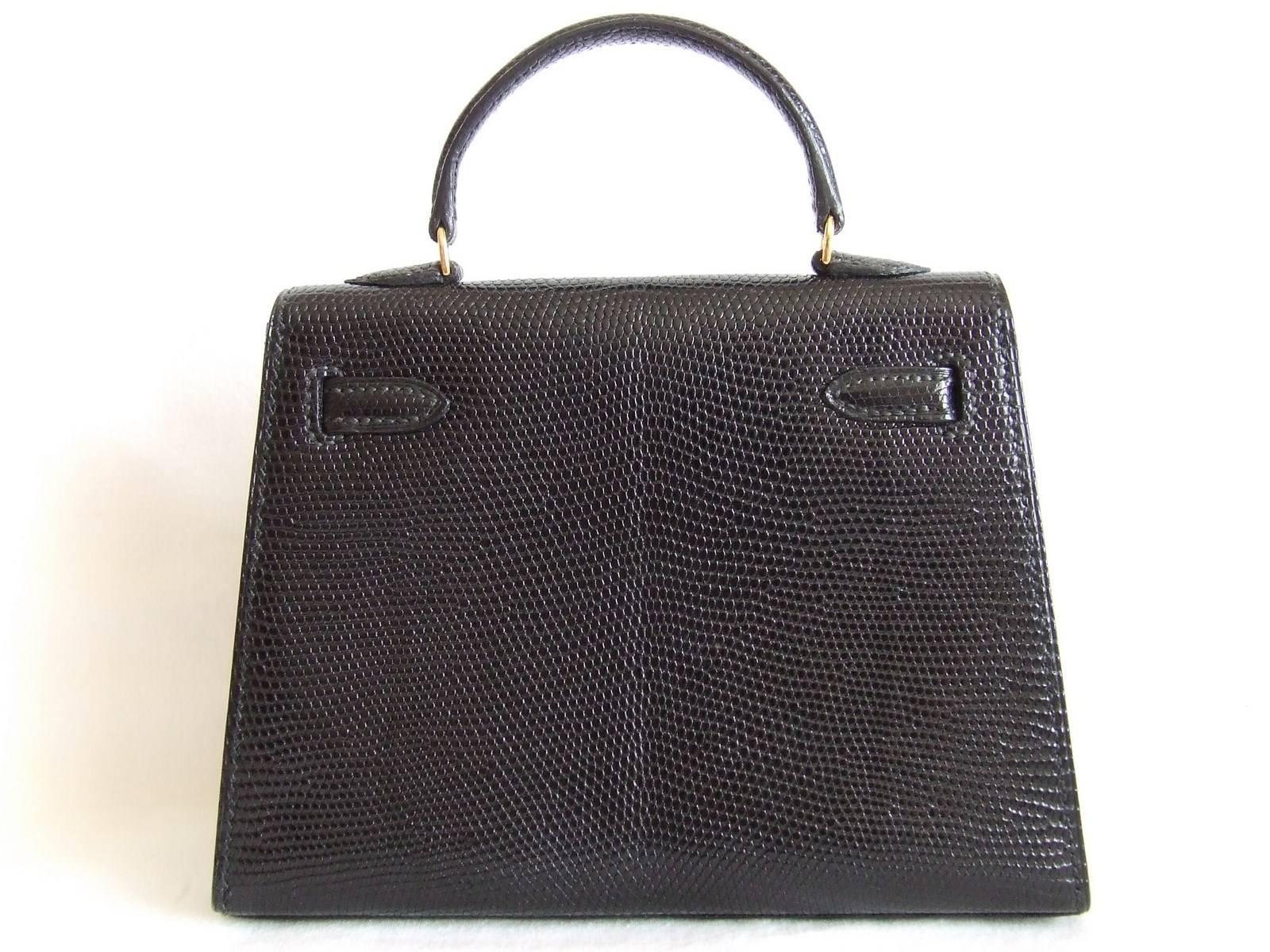 SELTENE Erstaunliche Hermes Micro Kelly 15 cm Black Lizard GHW 3-Wege-Minitasche 2