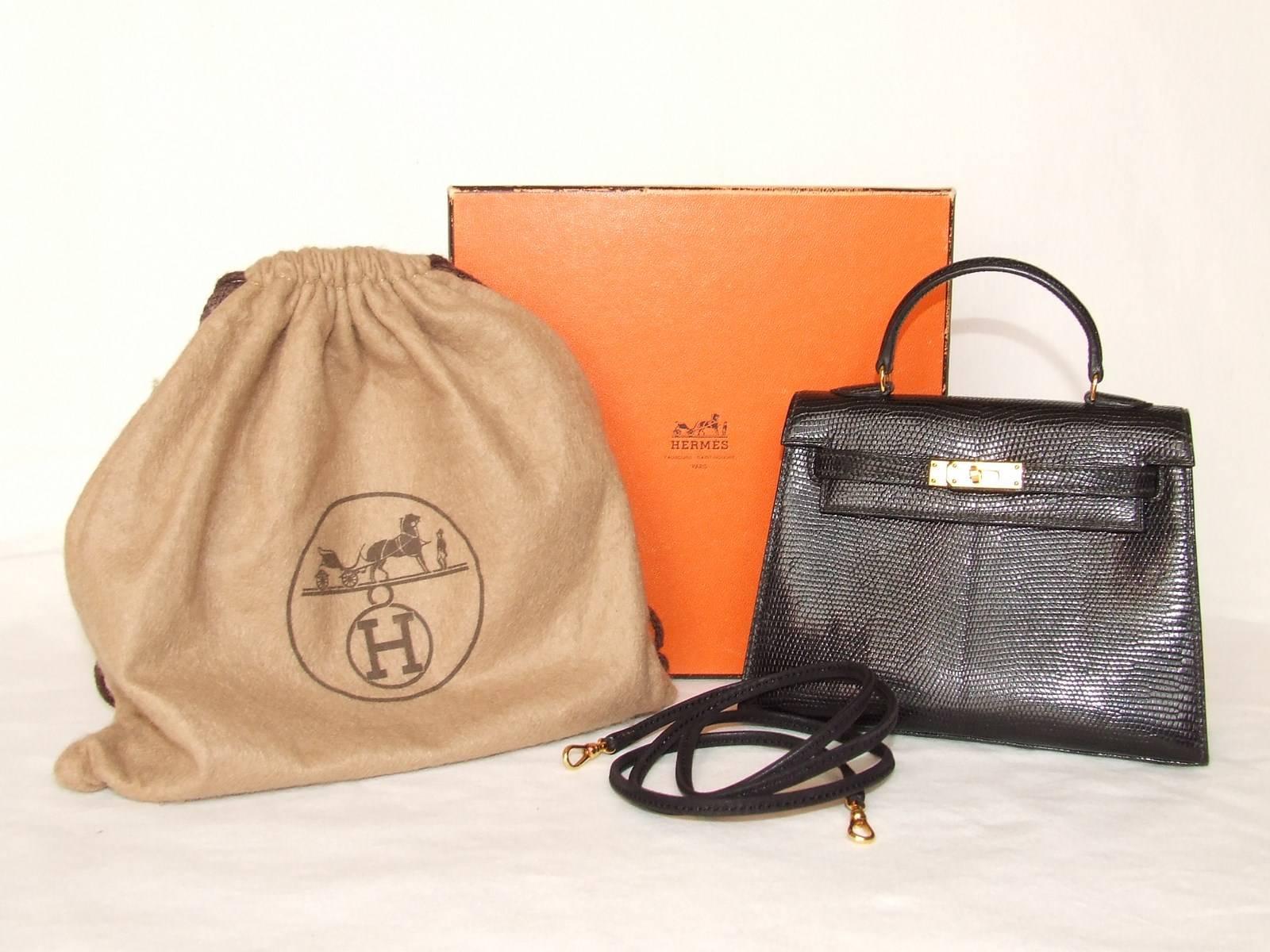 RARE Amazing Hermes Micro Kelly 15 cm Black Lizard GHW 3 ways Mini Bag 4