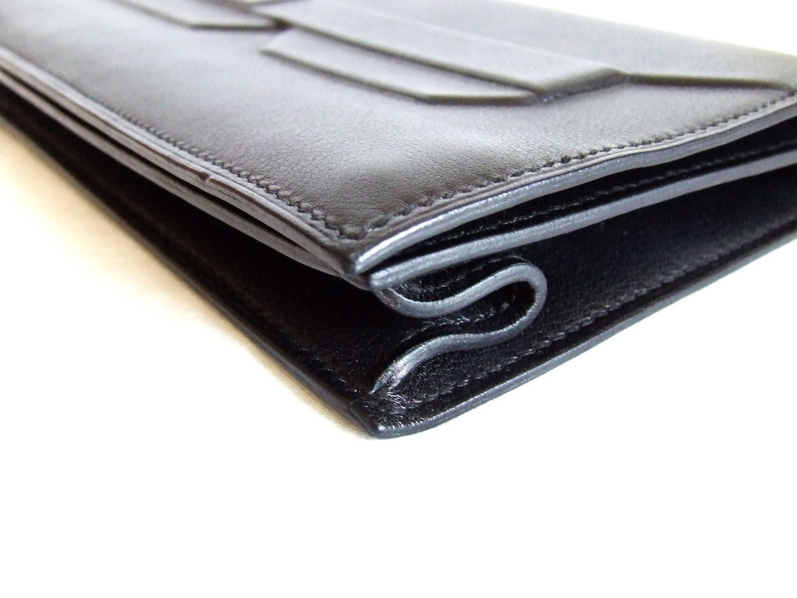 Women's Rare Hermes Kelly Shadow Evercalf Long Pochette Clutch Handbag Wallet