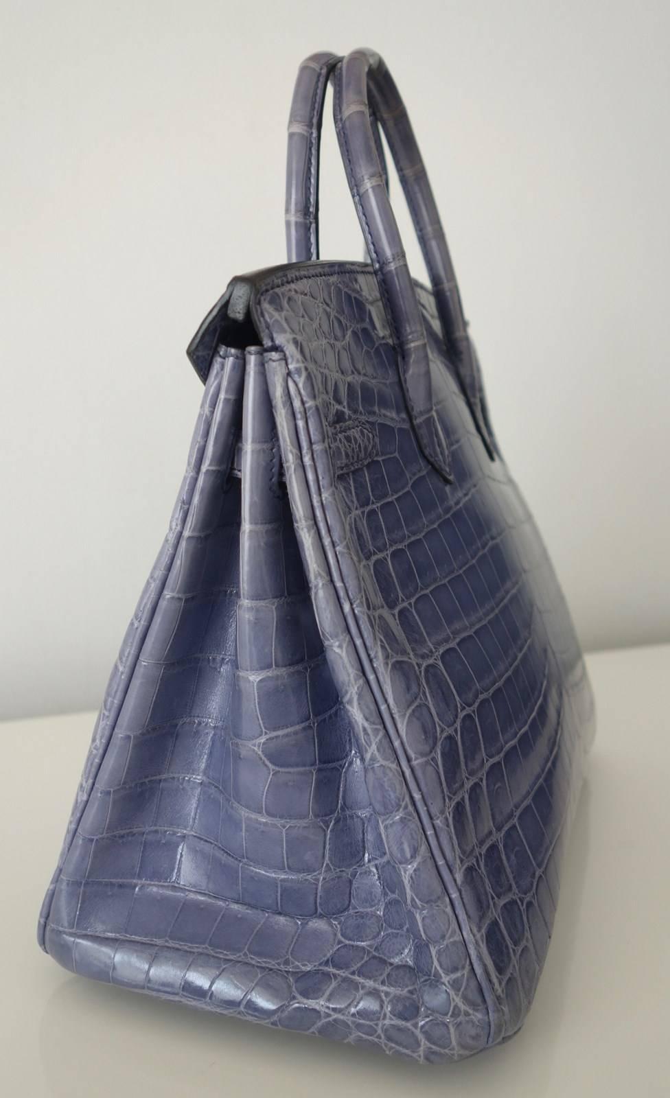 Women's RARE Hermes Birkin 25 Handbag Bleu Brighton Crocodile Nilo Palladium Hdw