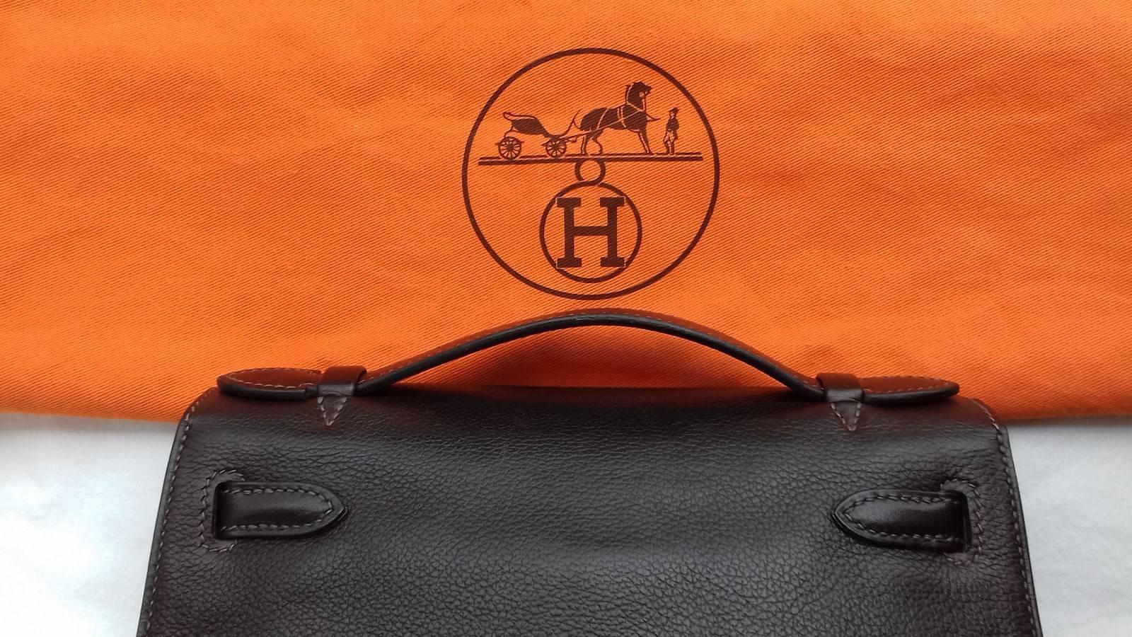 Hermes Kelly Pochette Clutch Handbag Havane Evergrain Leather GHW 22 cm 4