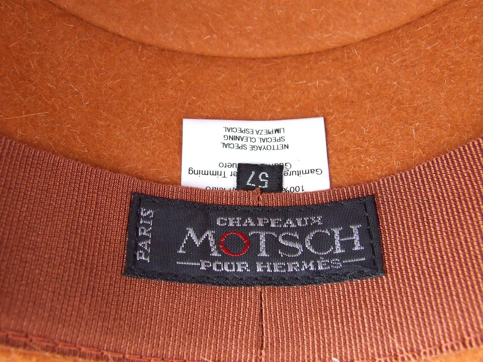 Motsch Paris for Hermes Felt Hat Orange Size 57 4