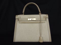 Hermès Kelly Bag Sellier Bi Matiere Toile Canvas Beige Leather Ghw 28 cm Strap